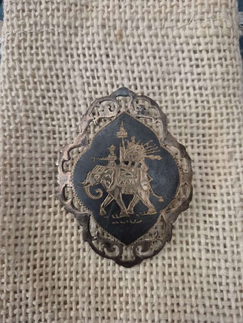 Black and Gold Elephant Motif Brooch - Women Jewelry